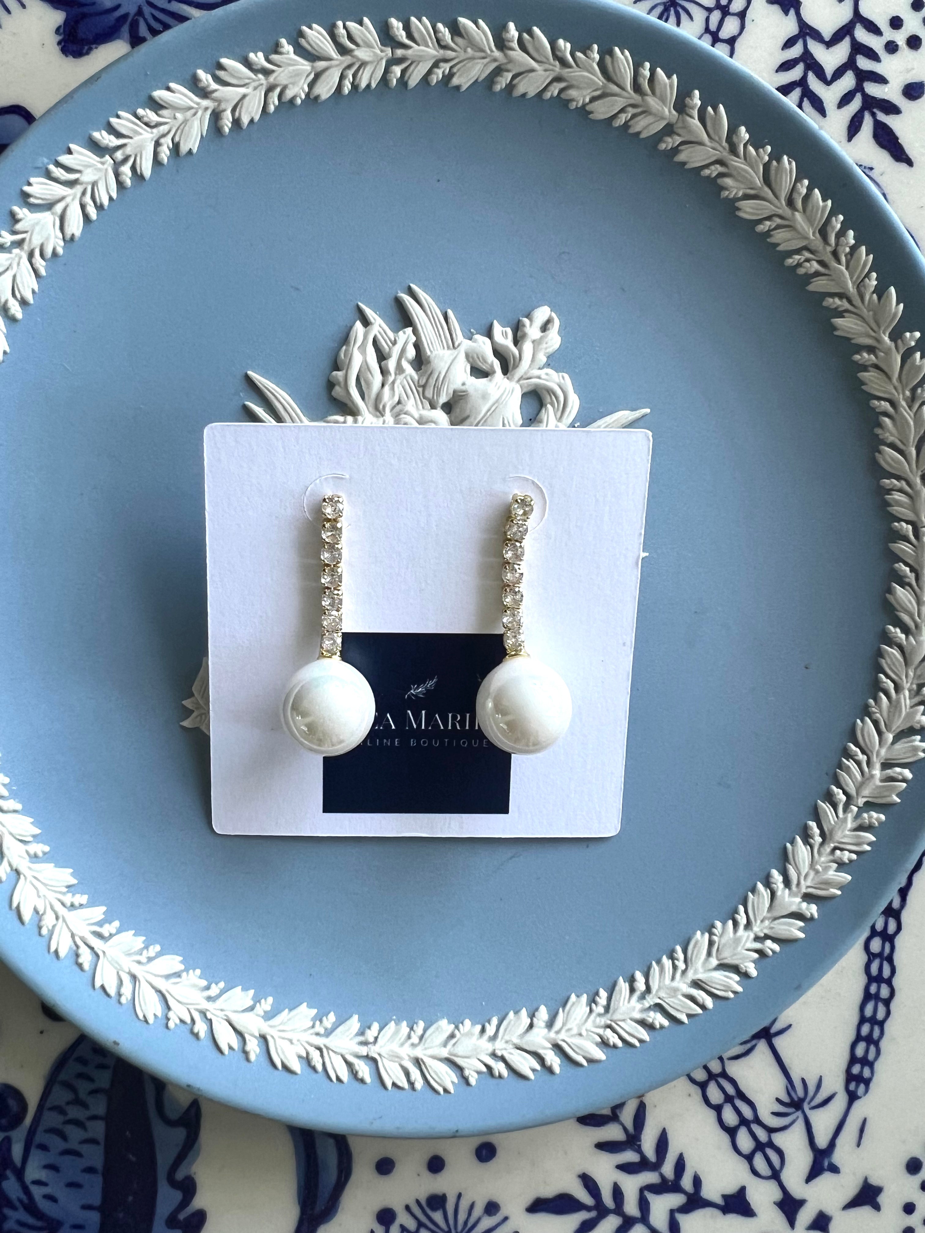 Swingy Pearl & Diamond Drop Earrings