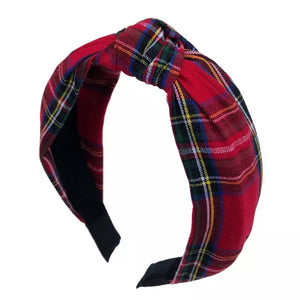 Red Tartan Plaid Topknot Headband