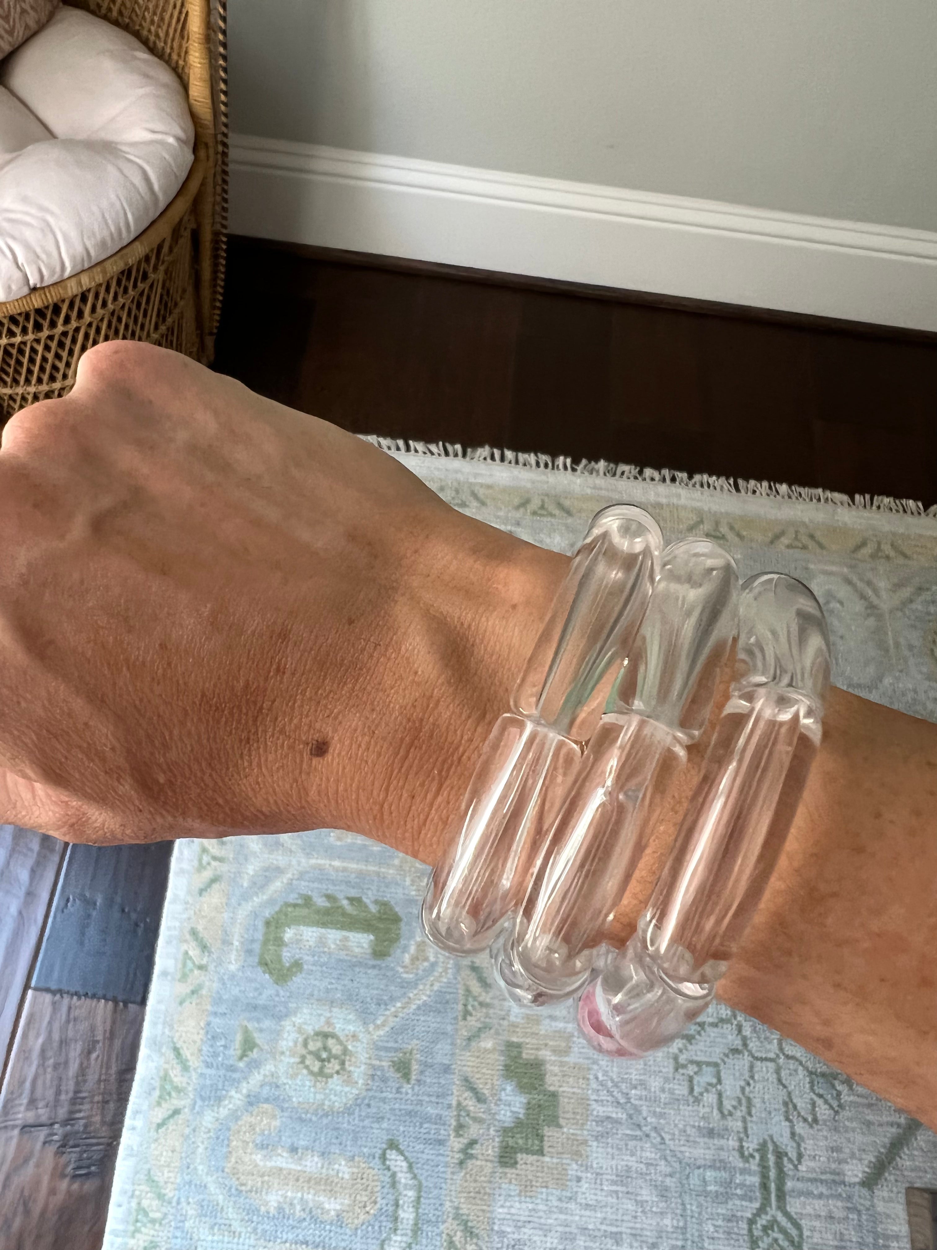 Bamboo Clear Chunky Tube Bracelets (Set of 3)