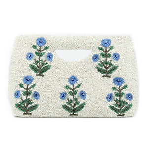 Blue Peony Beaded Clutch (Made to order - ships in 3 weeks)