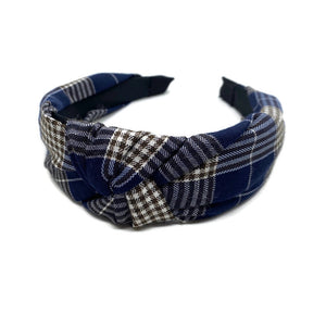 Navy Plaid Topknot Headband