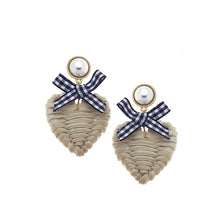 Load image into Gallery viewer, Rattan Heart &amp; Gingham Bow Earrings (3 Color Options)