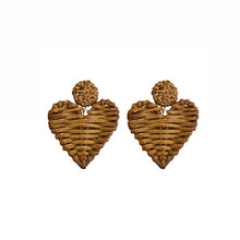 Load image into Gallery viewer, Natural Rattan Heart Earrings