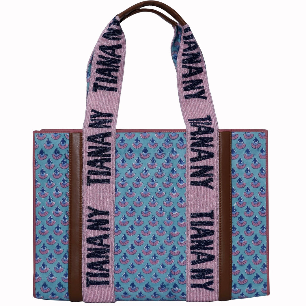 Personalized Name Block Print Tote with Beaded Handle (Made to Order)