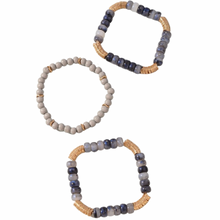 Load image into Gallery viewer, Blue Grey Beads &amp; Gold Disc Bracelets (Set of 3)
