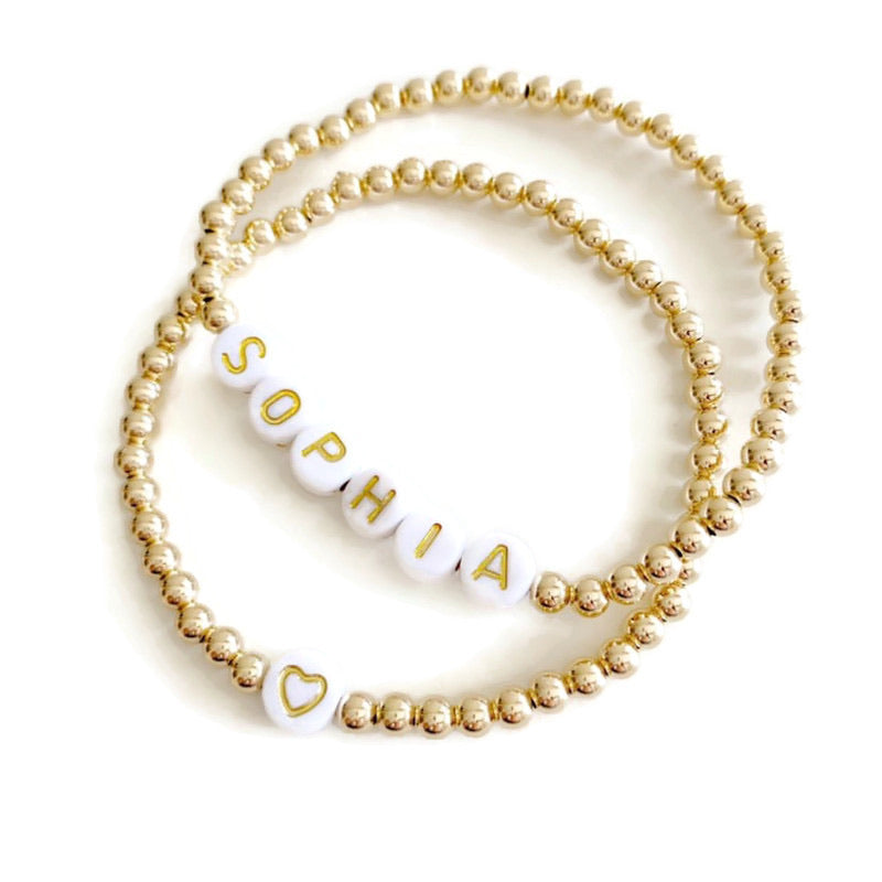 Gold Bracelet with Personalized Antique Letter Beads – Sea Marie Designs