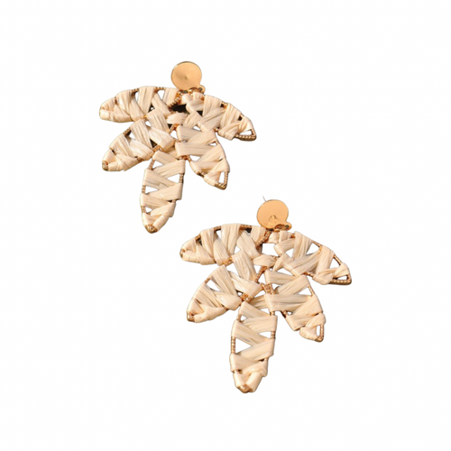Ivory Raffia Leaf Earrings