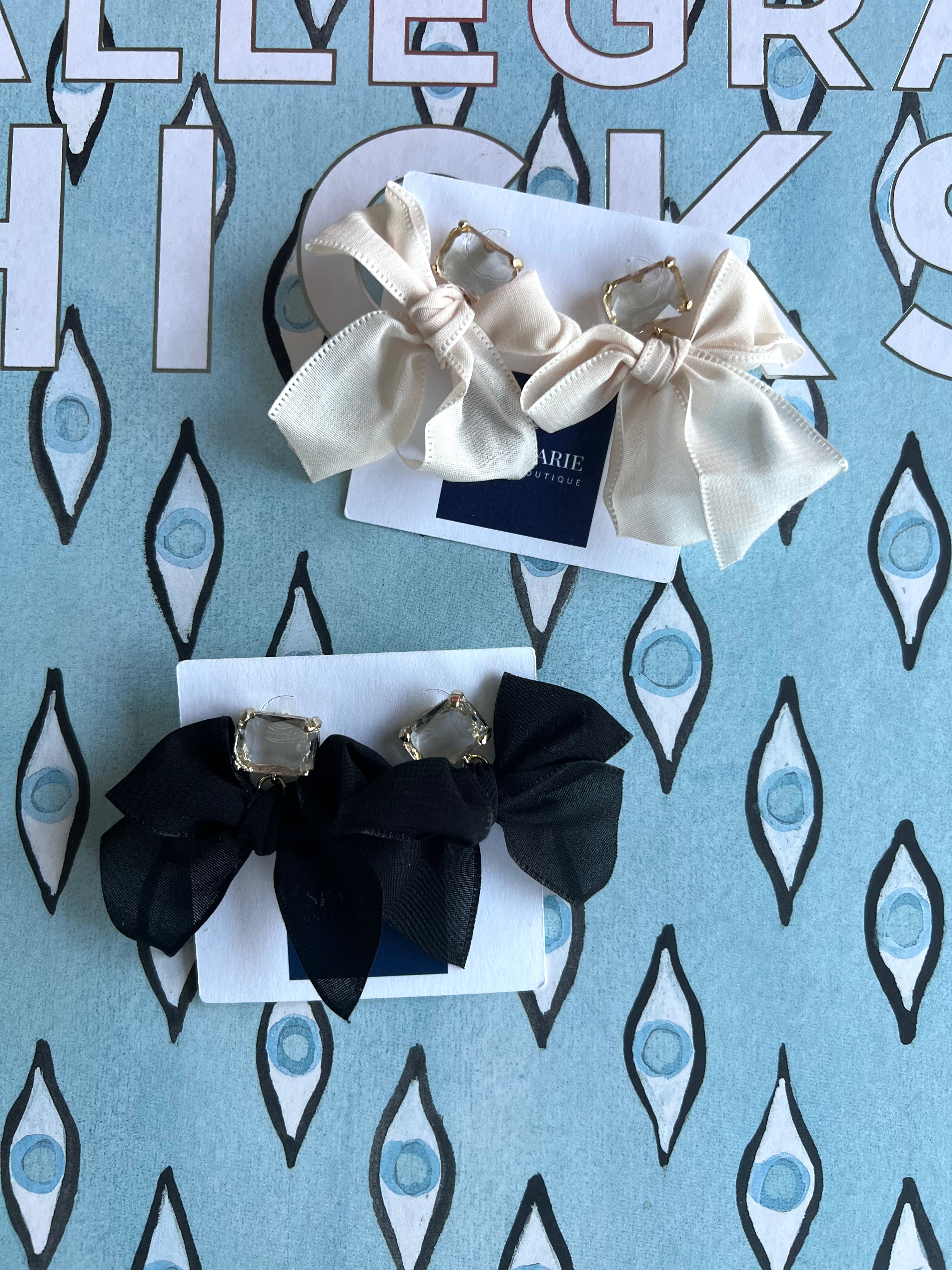 Crystal Black Bow Earrings