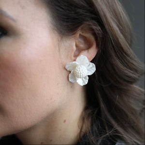Pearl Beaded Flower Stud Earrings