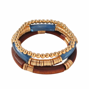 Bead, Tube & Wooden Bracelets (Set of 3)