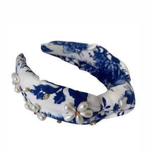 Pearl Embellished Chintz Topknot Headband
