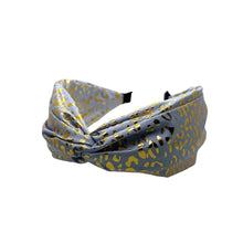 Load image into Gallery viewer, Blue Leopard Metallic Toploop Headband
