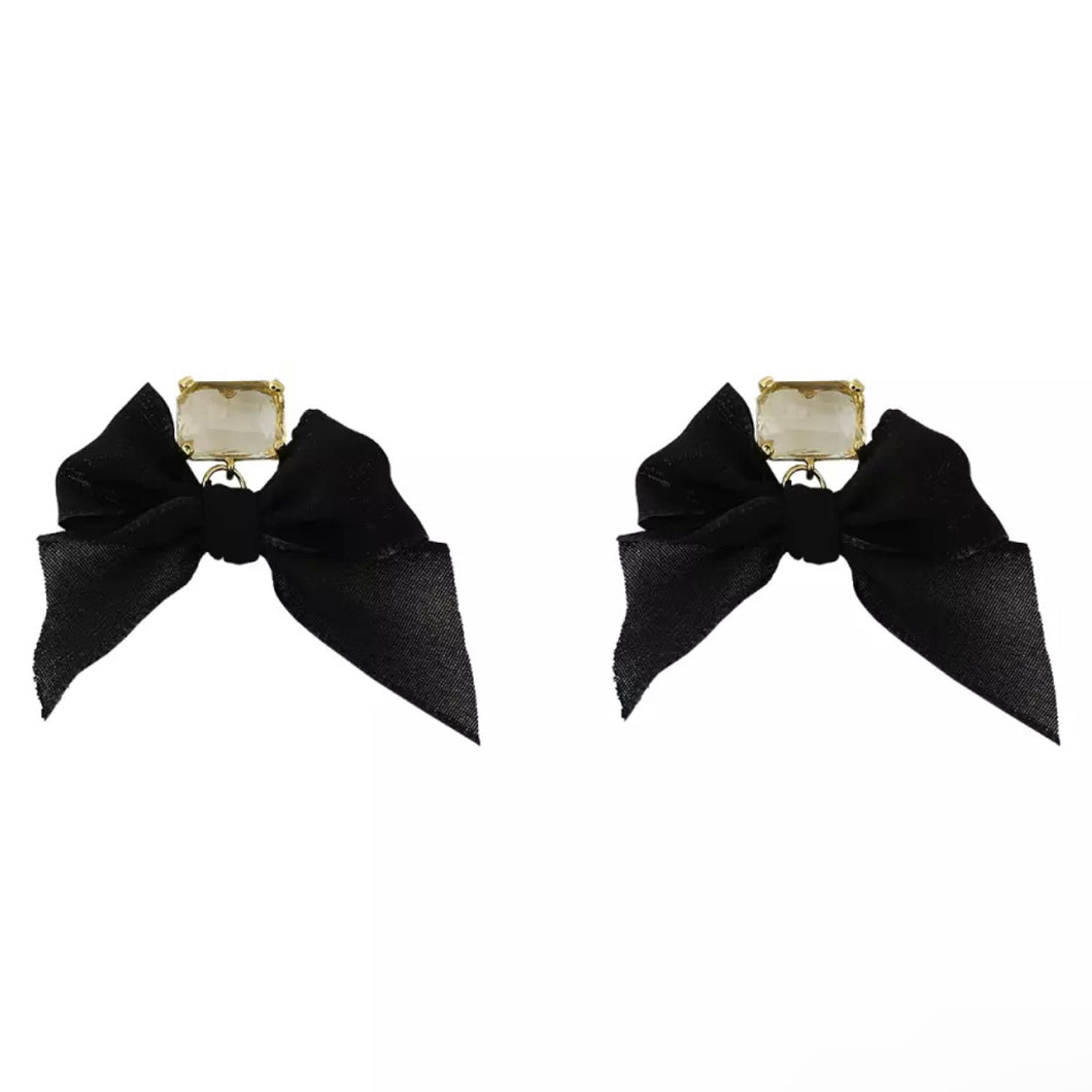Crystal Black Bow Earrings