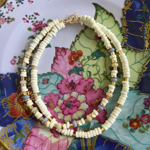 Double Stranded Wooden Ivory Bead Necklace