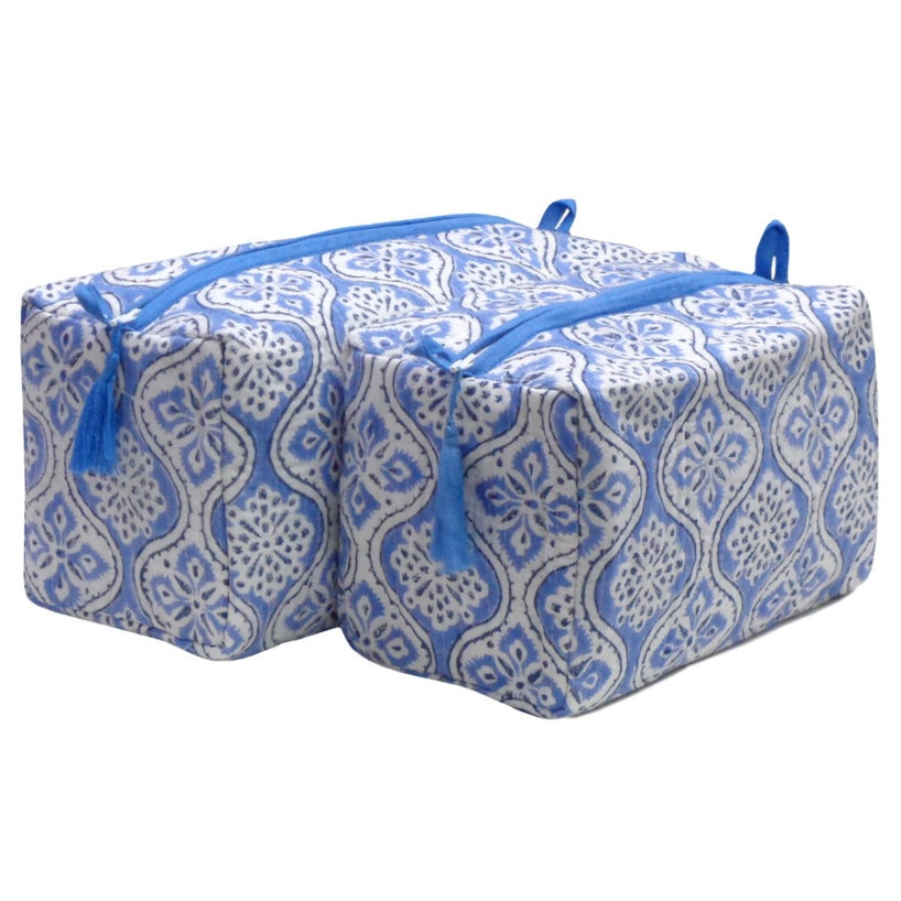 Block Print Cosmetic Bags - Ogee Blue (Set of 2)