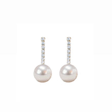 Load image into Gallery viewer, Swingy Pearl &amp; Diamond Drop Earrings