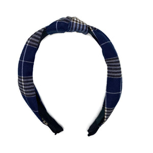Navy Plaid Topknot Headband