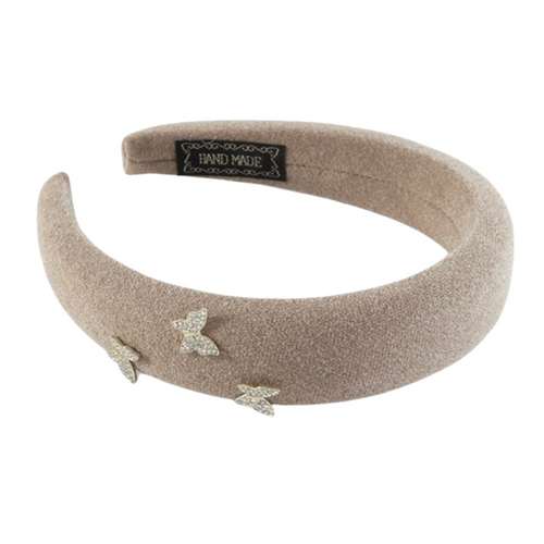 Rhinestone Butterfly Padded Khaki Headband