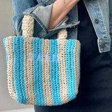 Load image into Gallery viewer, Straw Blue Striped Handle Mini Tote