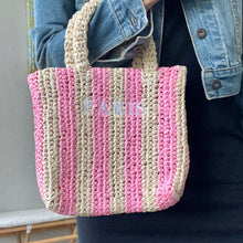 Load image into Gallery viewer, Straw Pink Striped Handle Mini Tote