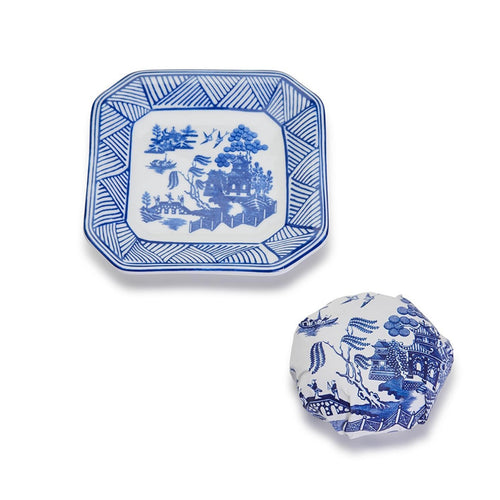 Blue Willow French Milled Soap with Porcelain Tray