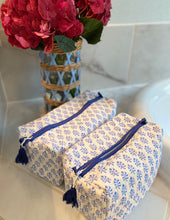 Load image into Gallery viewer, Block Print Cosmetic Bags - Booti Blue (Set of 2)