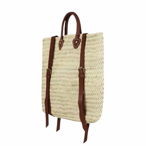 The Cinque Terra Straw Backpack (Dark Brown Straps)