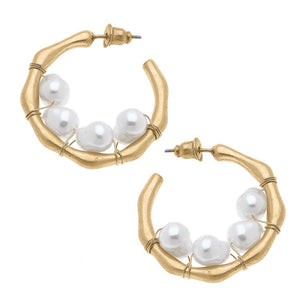 Pearl-Wrapped Bamboo Hoop Earrings