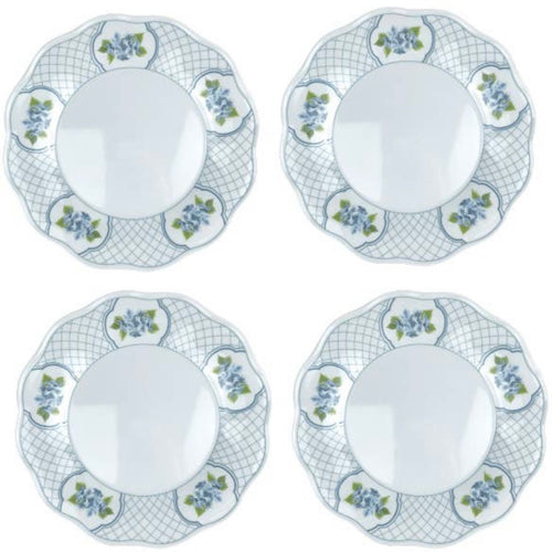 Scalloped Blue Hydrangea Dinner Melamine Plates (Set of 4)