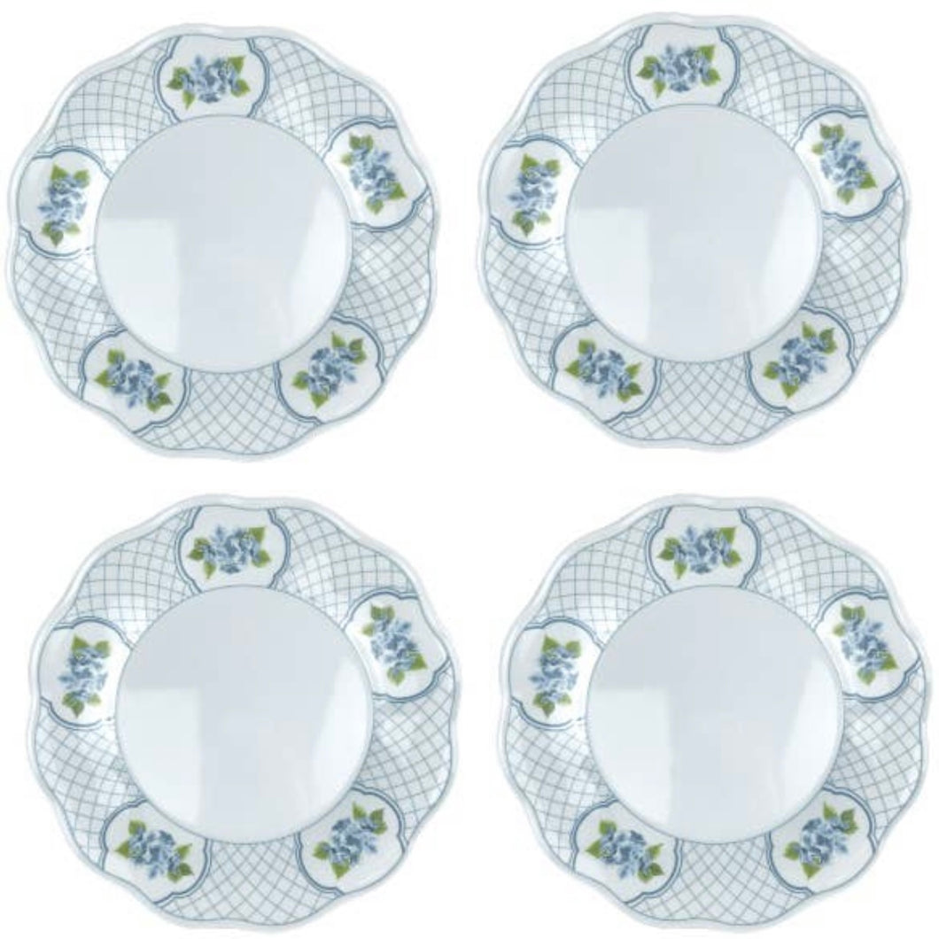 Scalloped Blue Hydrangea Dinner Melamine Plates (Set of 4)