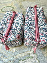 Load image into Gallery viewer, Block Print Cosmetic Bags - Rosie Blues (Set of 2)